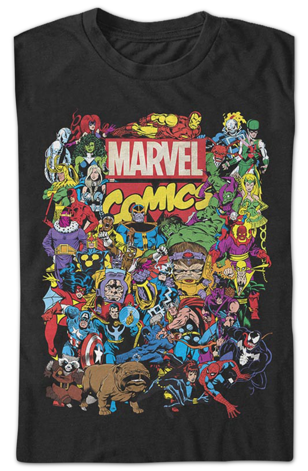 Black Greatest Characters Collage Marvel Comics T-Shirt