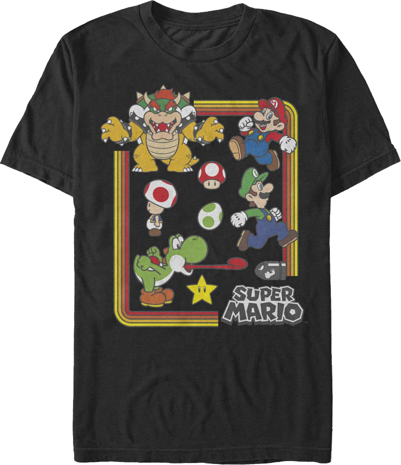 Black Nintendo Characters Super Mario Bros. T-Shirt