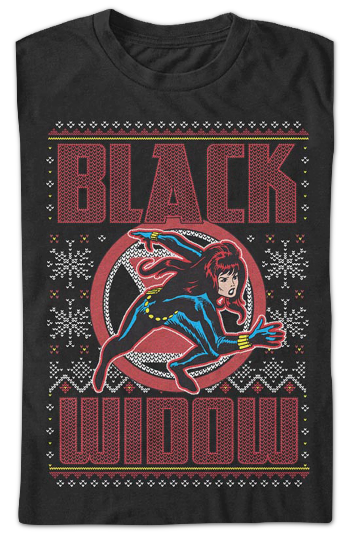 Black Widow Faux Ugly Christmas Sweater Marvel Comics T-Shirt