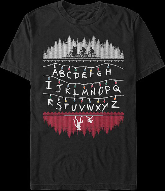 Faux Ugly Knit Christmas Lights Stranger Things T-Shirt