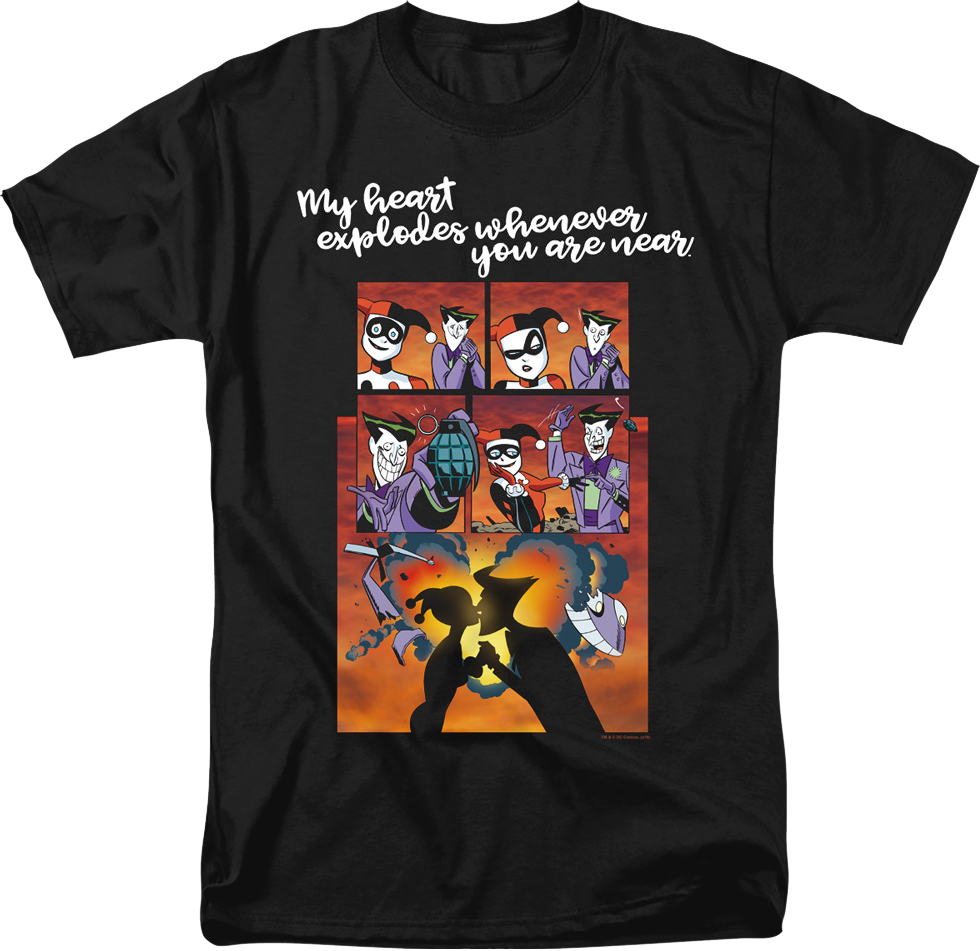 Harley Quinn And The Joker Heart Explodes DC Comics T-Shirt
