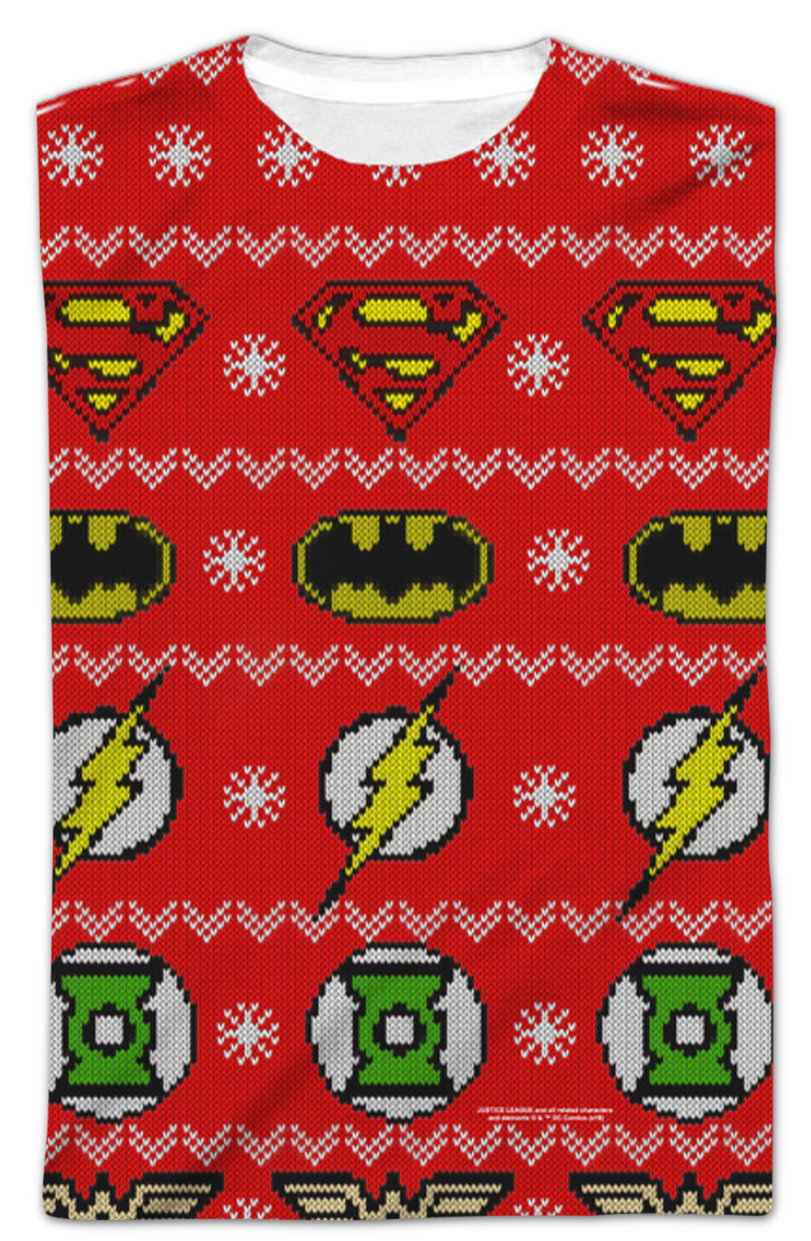 Justice League Sublimated Ugly Faux Christmas Sweater Long Sleeve Tee