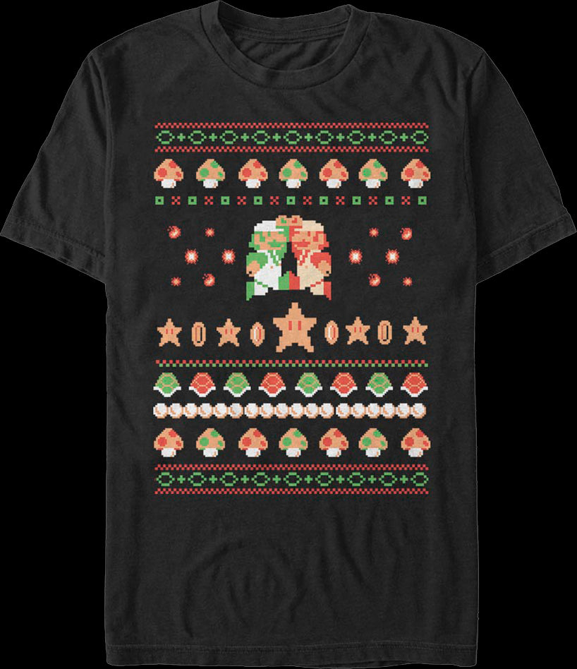 Luigi And Mario Faux Ugly Christmas Sweater Nintendo T-Shirt