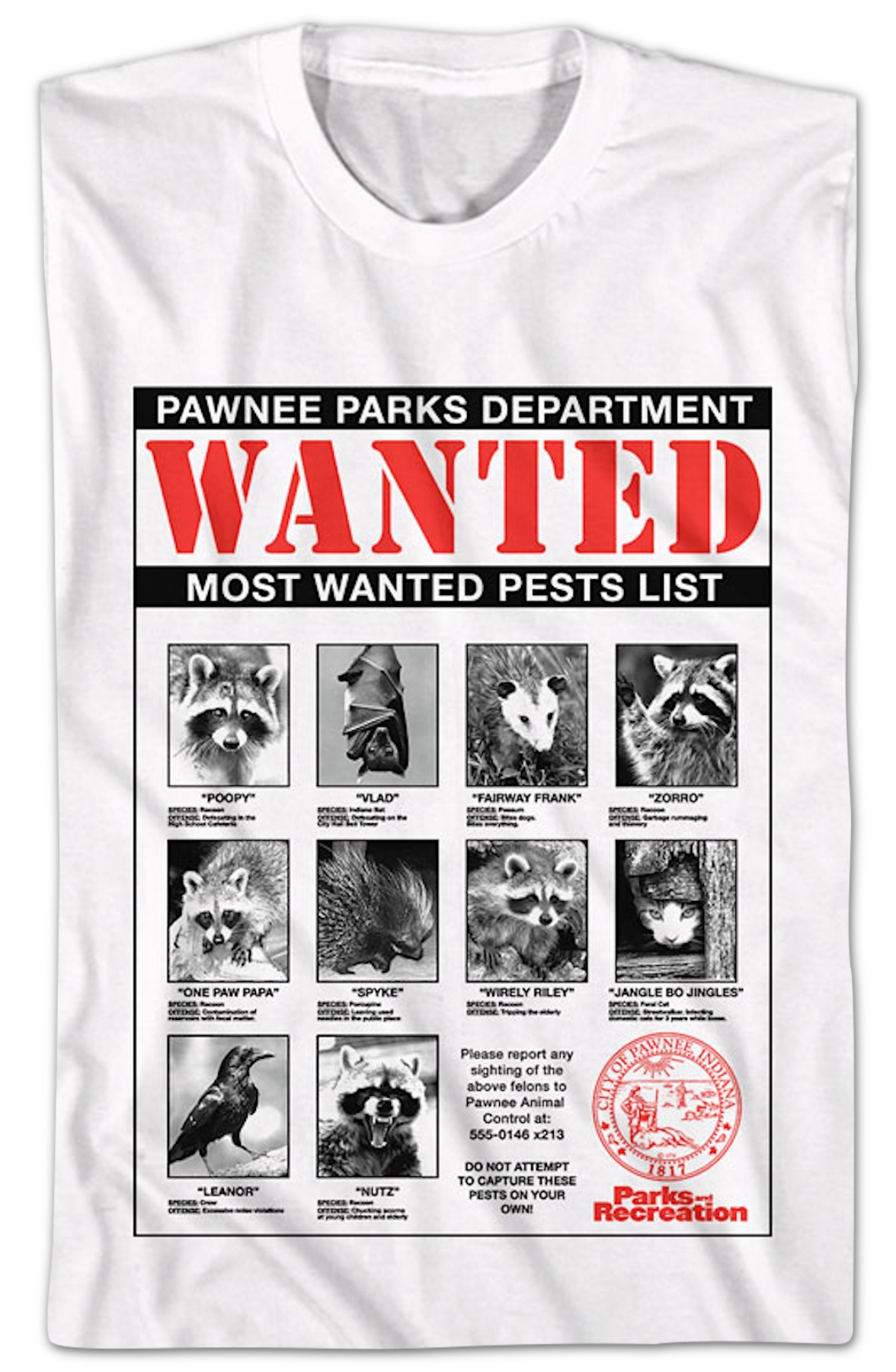 Most Wanted Pests List Parks and Recreation T-Shirt