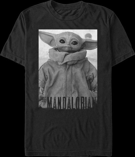 Star Wars The Mandalorian The Child Black And White Portrait T-Shirt
