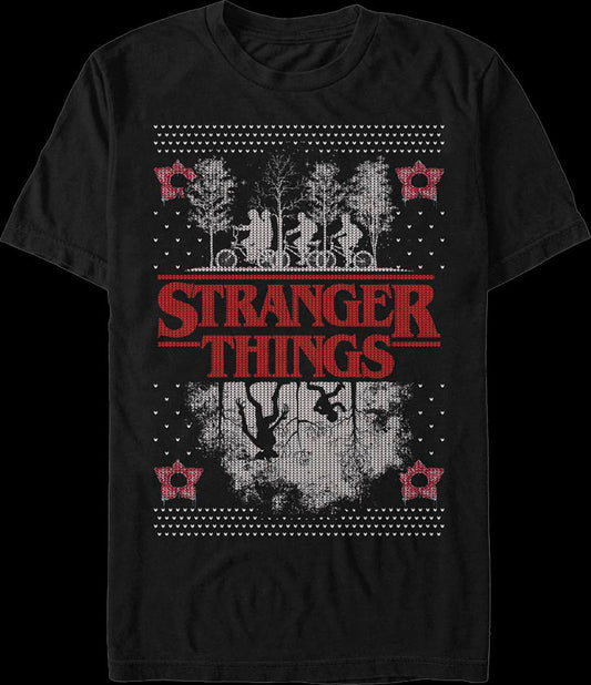 Upside Down Faux Ugly Christmas Sweater Stranger Things T-Shirt
