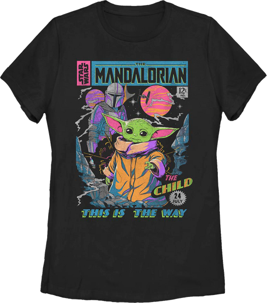 Womens Neon Mandalorian Comic Book Cover Star Wars Shirt