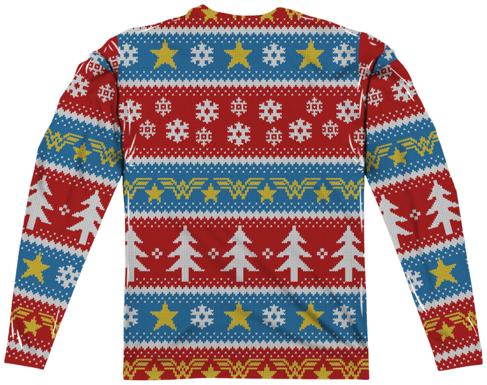 Wonder Woman Ugly Faux Christmas Sweater Long Sleeve Tee
