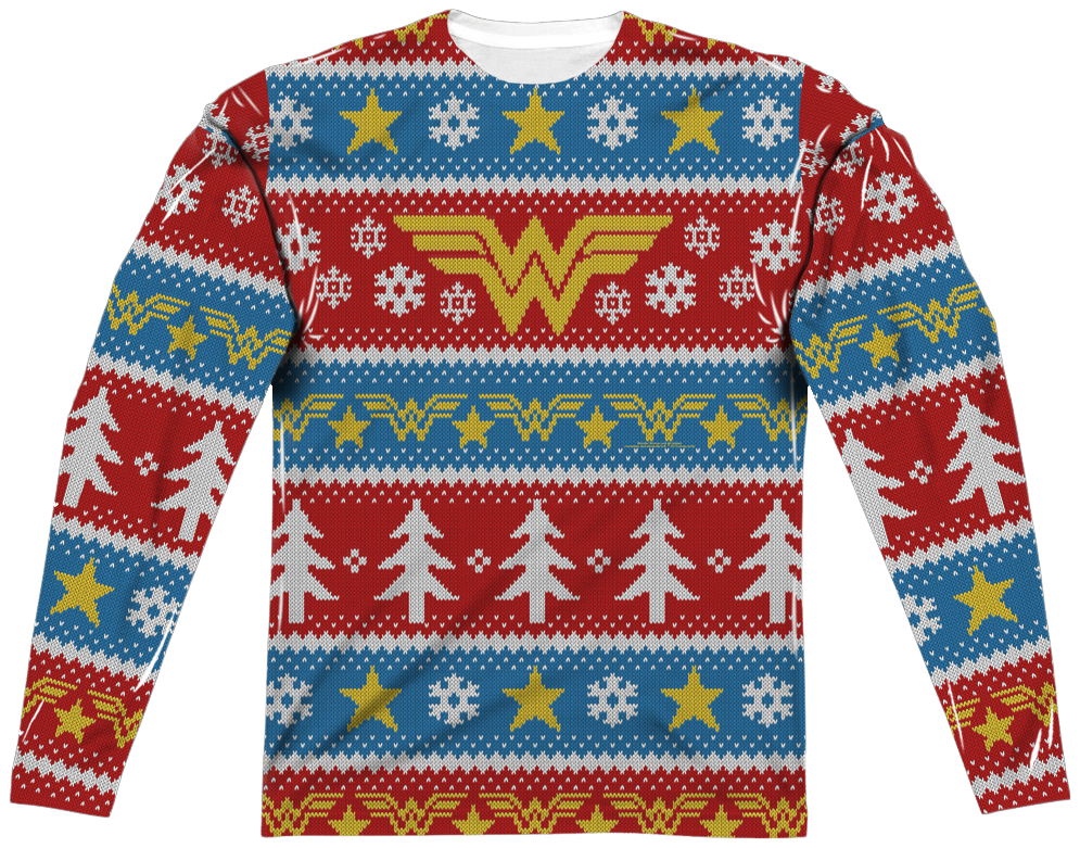 Wonder Woman Ugly Faux Christmas Sweater Long Sleeve Tee