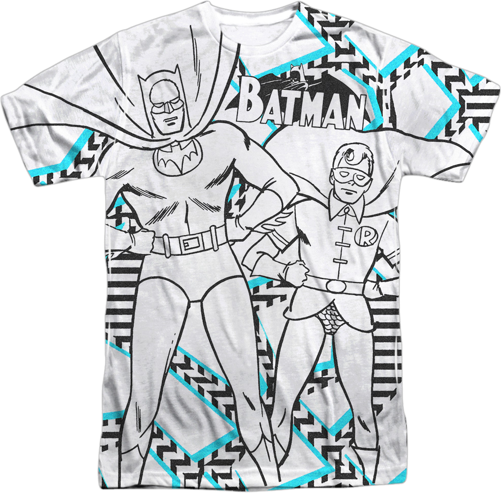 Black and White Sketch Batman and Robin T-Shirt