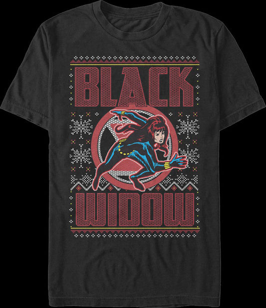 Black Widow Faux Ugly Christmas Sweater Marvel Comics T-Shirt