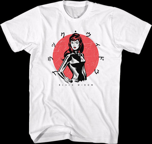 Black Widow Japanese Text Marvel Comics T-Shirt