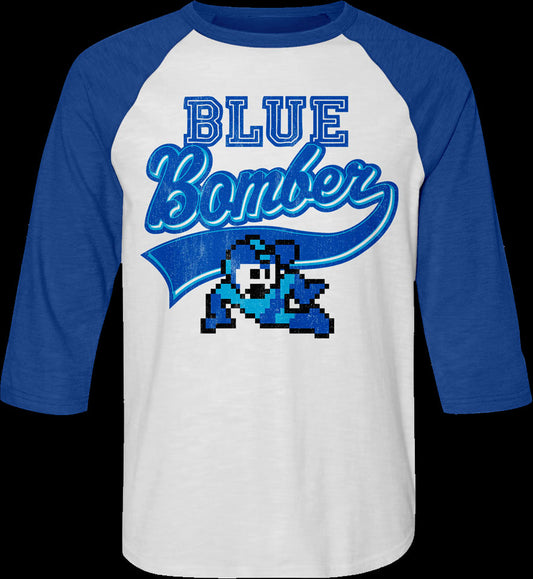 Blue Bomber Sports Logo Mega Man Raglan Baseball Shirt