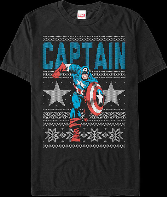 Captain America Faux Ugly Christmas Sweater Marvel Comics T-Shirt