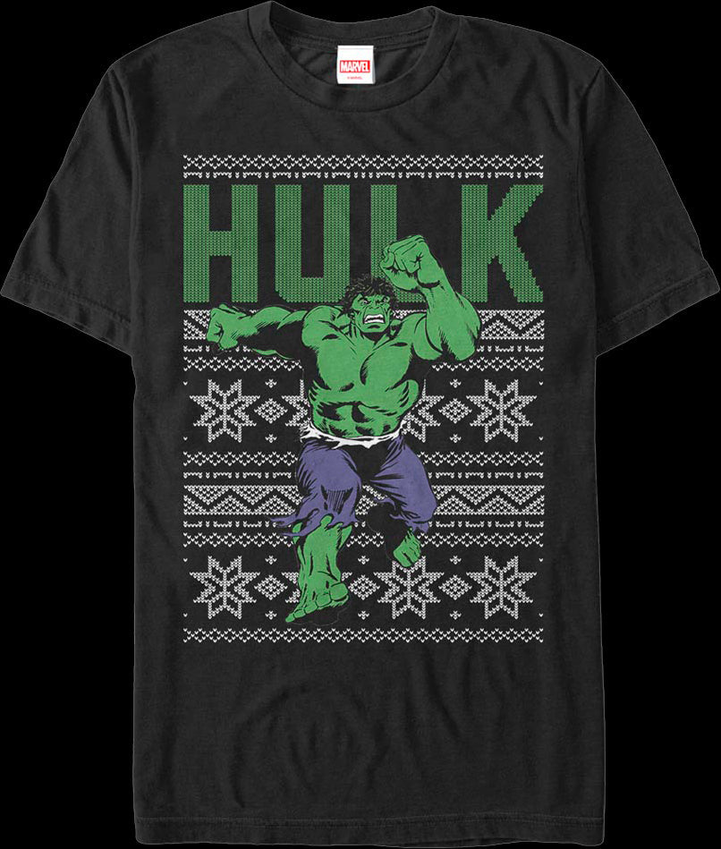 Faux Ugly Incredible Hulk Christmas Sweater Marvel Comics T-Shirt