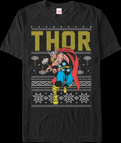 Faux Ugly Thor Christmas Sweater Marvel Comics T-Shirt