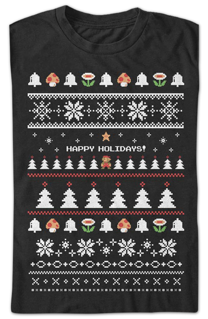 Happy Holidays Faux Ugly Xmas Sweater Super Mario Bros. T-Shirt