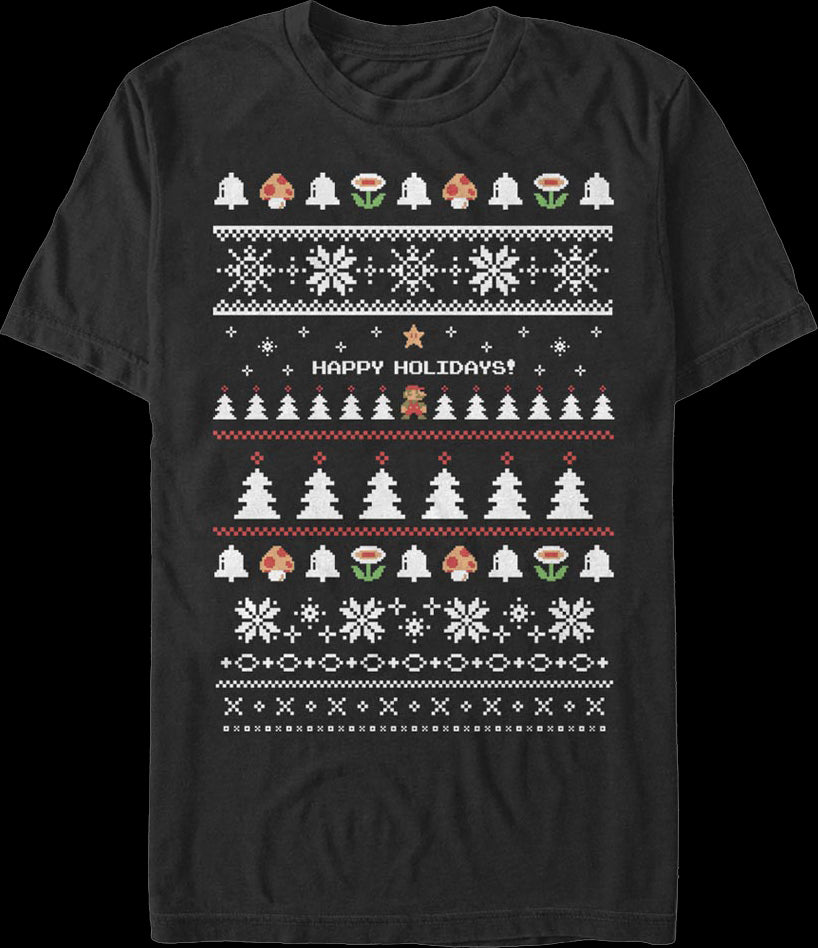 Happy Holidays Faux Ugly Xmas Sweater Super Mario Bros. T-Shirt