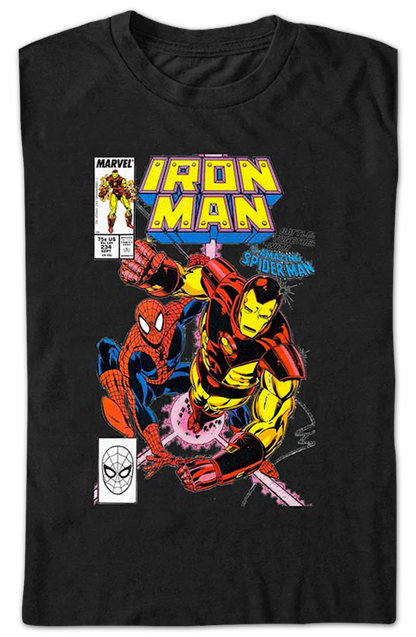 Iron Man Battles Together With Spider-Man Marvel Comics T-Shirt