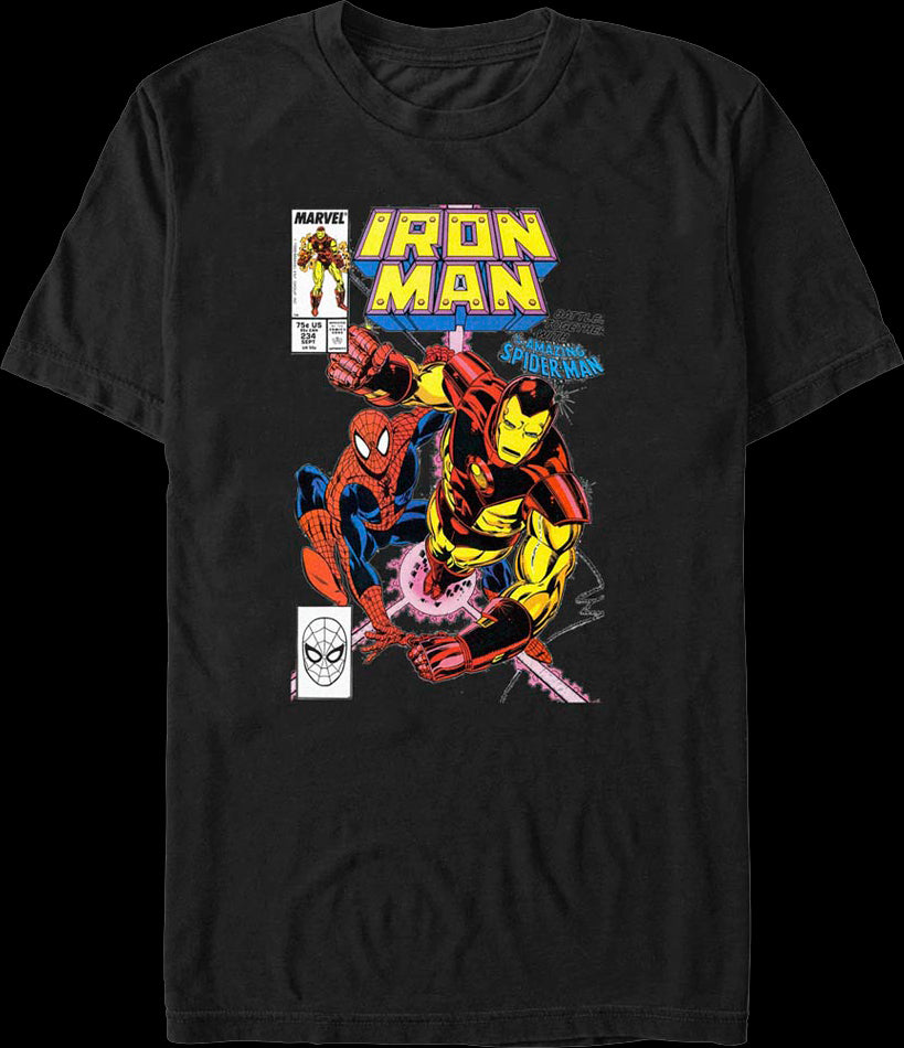 Iron Man Battles Together With Spider-Man Marvel Comics T-Shirt