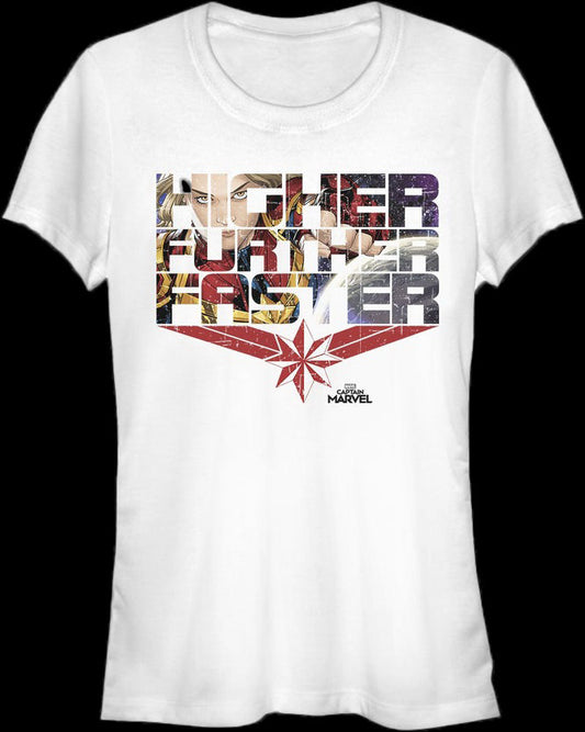 Ladies Higher Further Faster Captain Marvel Shirt