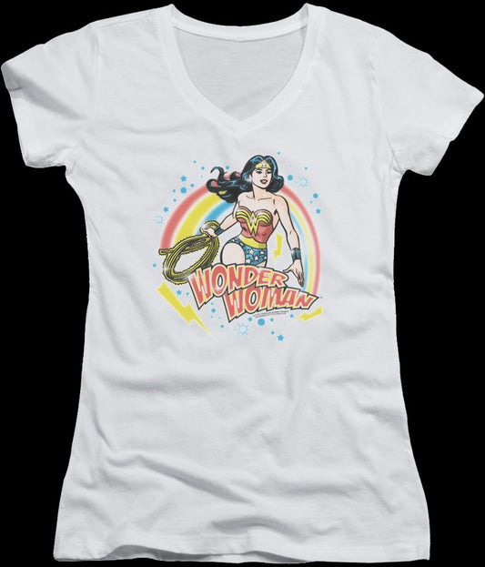 Ladies Airbrush Wonder Woman V-Neck Shirt