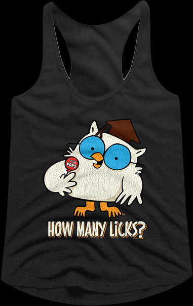 Ladies Mr. Owl How Many Licks Tootsie Pop Racerback Tank Top