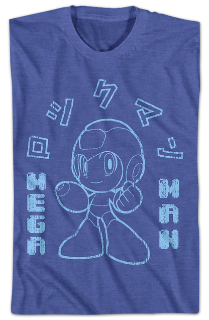 Outlined Japanese Text Mega Man T-Shirt