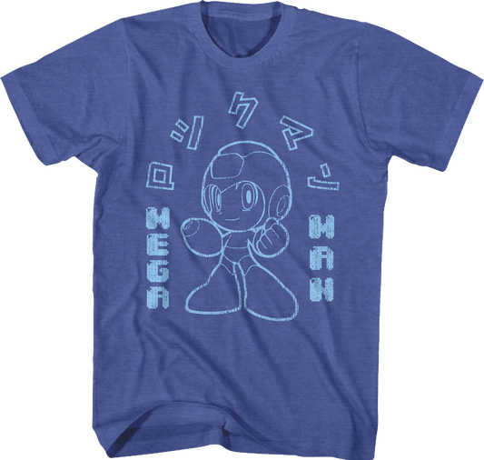 Outlined Japanese Text Mega Man T-Shirt