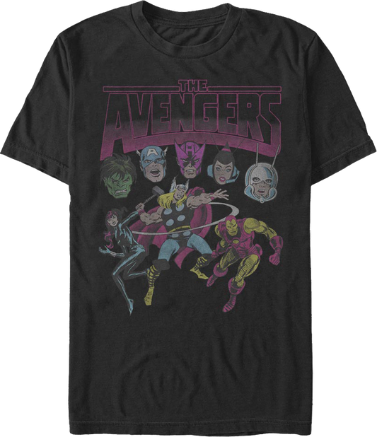 Retro Avengers Character Collage Marvel Comics T-Shirt