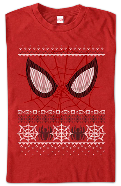 Spider-Man Mask Faux Ugly Christmas Sweater Marvel Comics T-Shirt