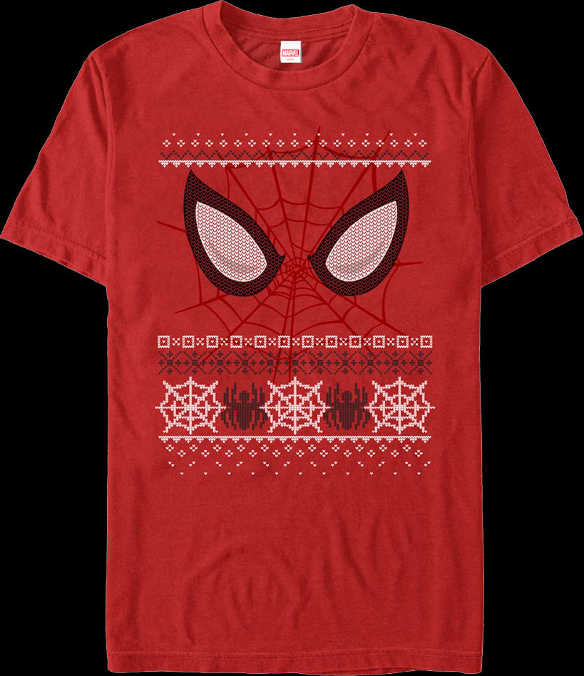 Spider-Man Mask Faux Ugly Christmas Sweater Marvel Comics T-Shirt