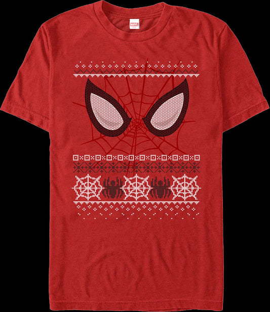 Spider-Man Mask Faux Ugly Christmas Sweater Marvel Comics T-Shirt