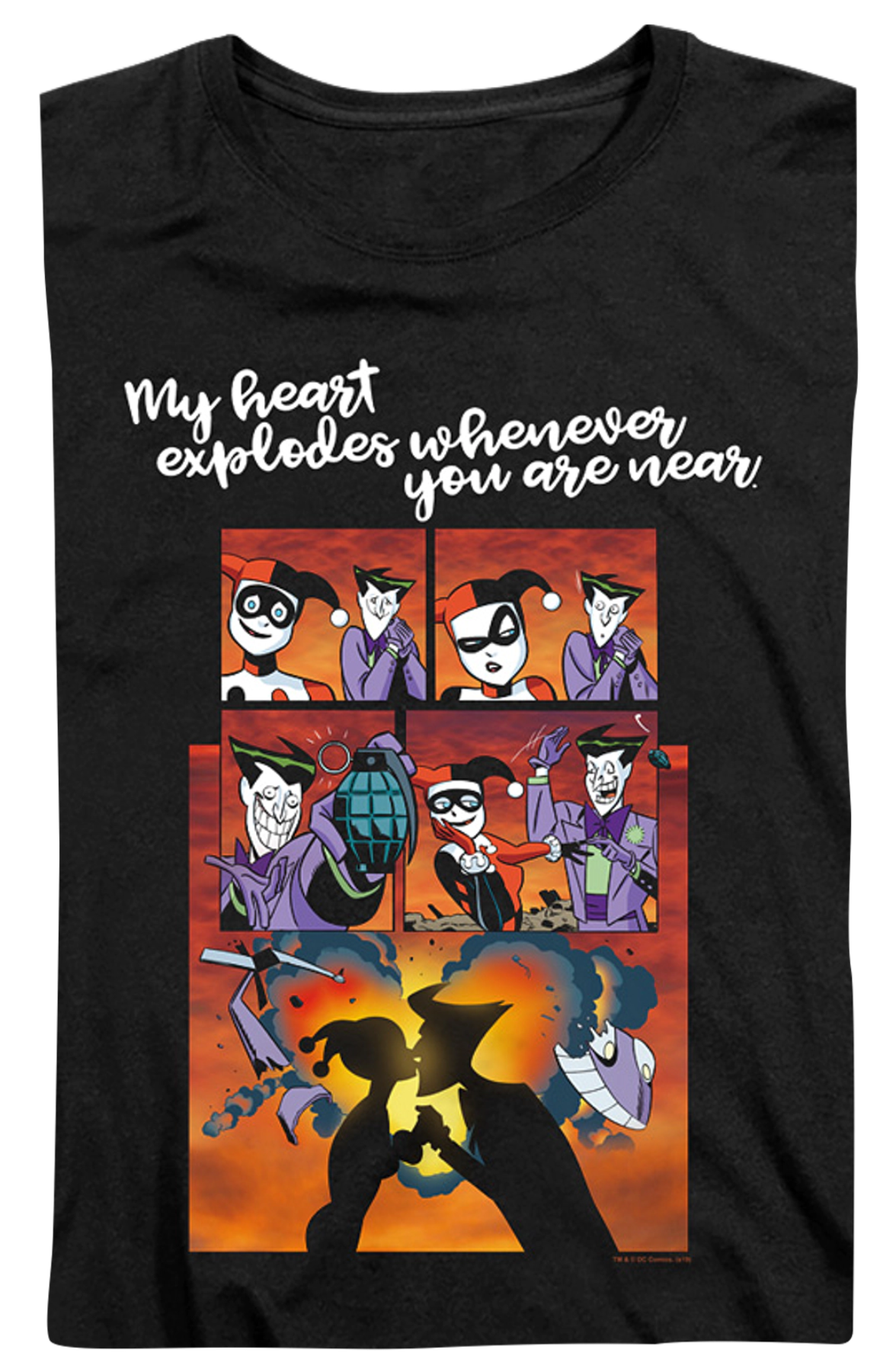 Womens Harley Quinn And The Joker Heart Explodes DC Comics Shirt