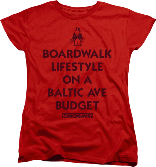 Womens Red Boardwalk Lifestyle Monopoly Shirt