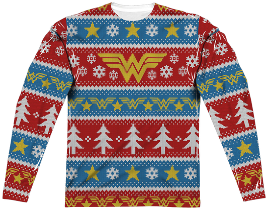 Wonder Woman Ugly Faux Christmas Sweater Long Sleeve Tee